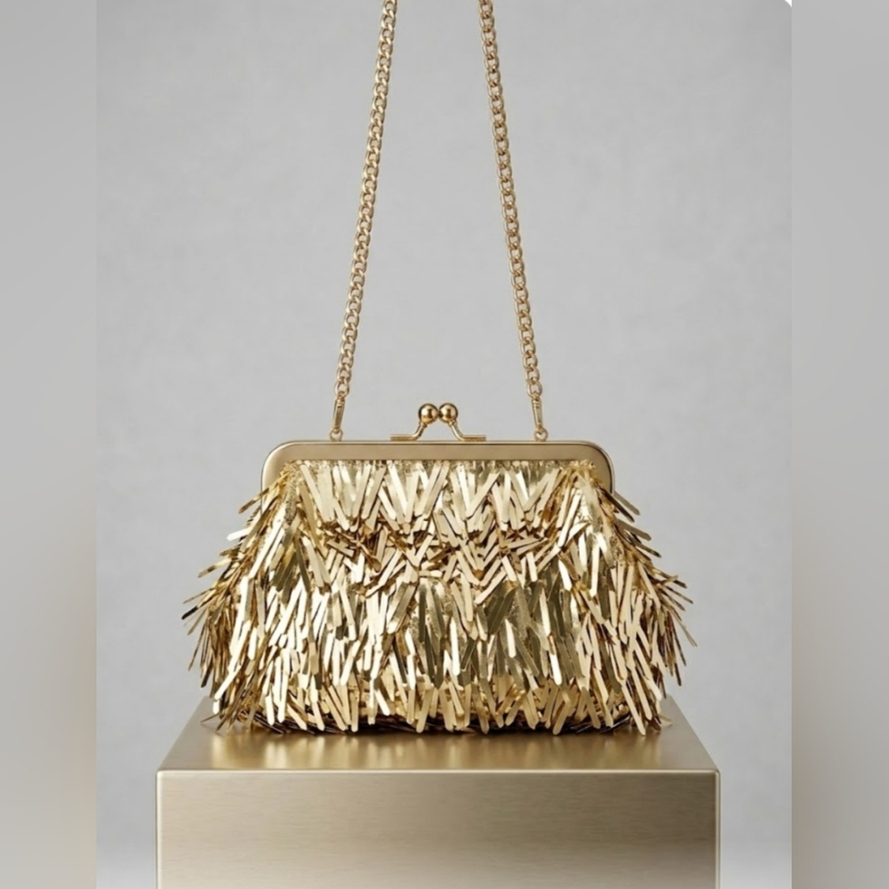 "From India To You" Gold Fringe & Sequin Bag (NWT) – Party/Wedding Clutch